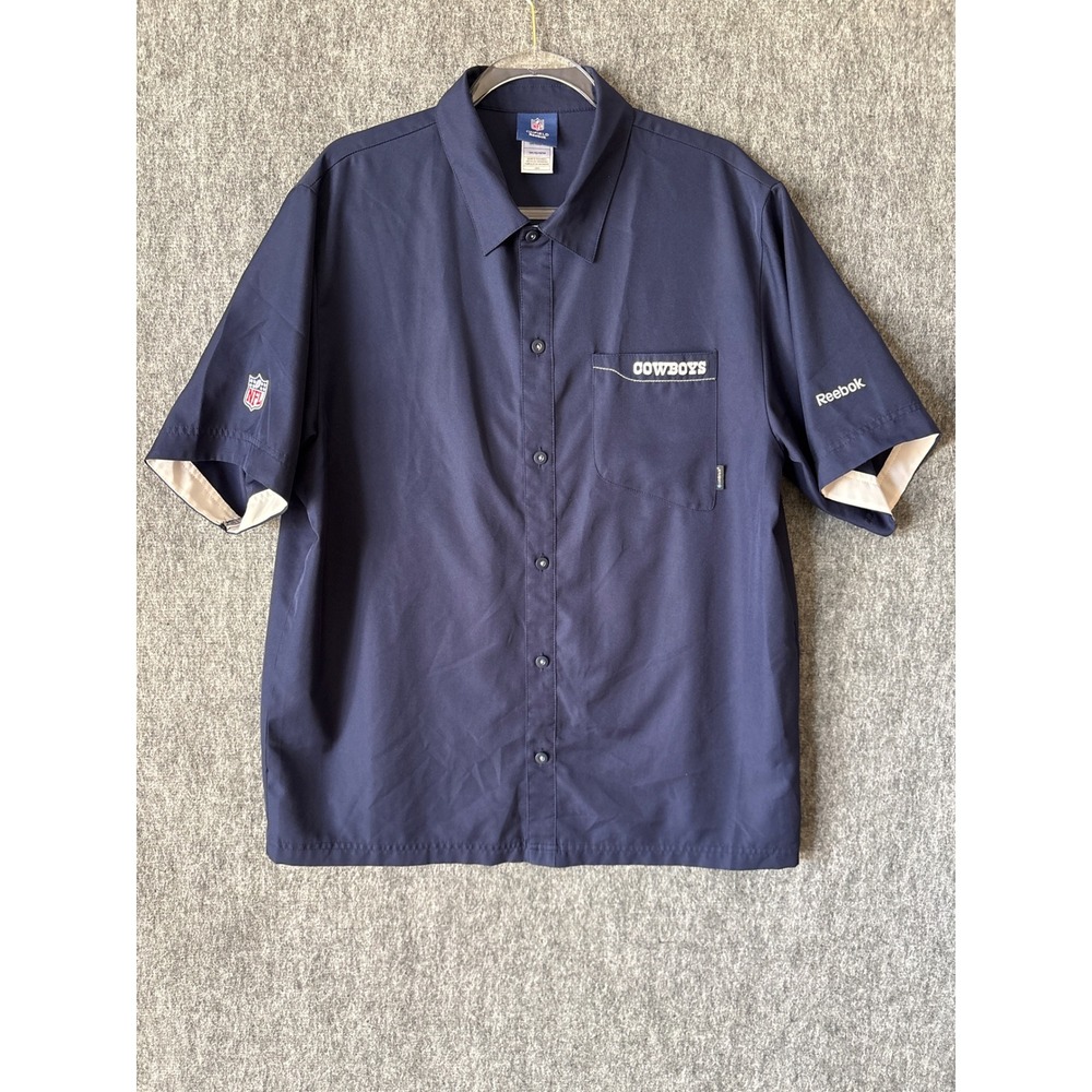 Reebok NFL Dallas Cowboys Navy Blue Onfield Coach Button Down Shirt Mens‎ Large